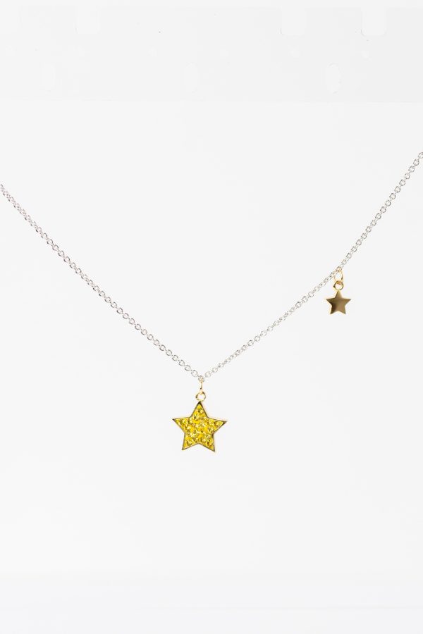 Two Stars Crystal Gold Plated Sterling Silver Necklace Fashion